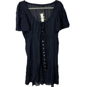 NWT JCrew Womens XL Puff Sleeve Short Ruffle Dress  Dark Navy Sheer Peasant Boho